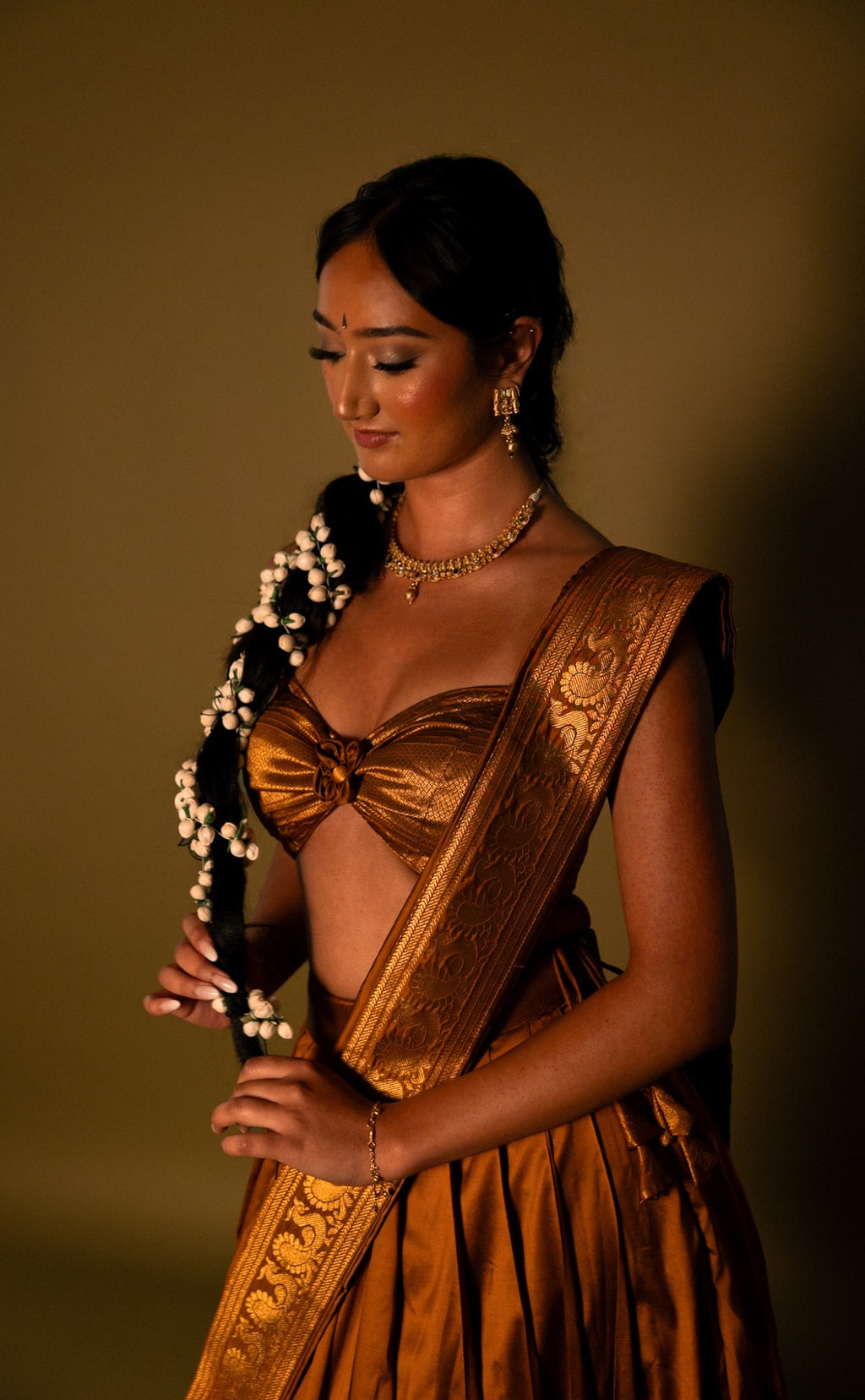 Half Saree - Burnt Orange - close up